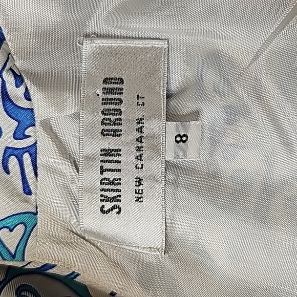 Skirtin Around Blue, White & Green Printed Silk Sleeveless Dress - Size 8 - Picture 7 of 9